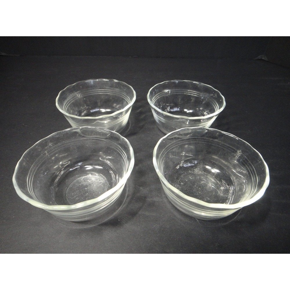 Vintage Pyrex Corning Clear Glass Scalloped Ribbed Custard Cups L28 Set of 4 EUC